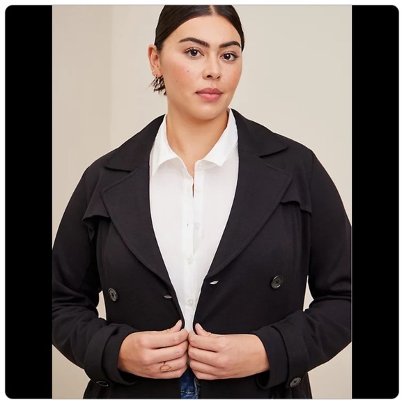 SALE!! BNWT! TORRID BLACK BRUSHED PONTE TRENCH COAT! MULTIPLE SIZES 12-30! - Picture 4 of 9